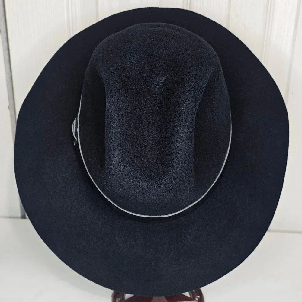 Hat Attack Women's Black Wool Felt Wide Brim Fedora Bucket Hat Floppy Winter USA